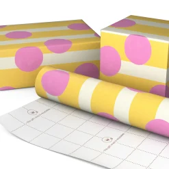 Pink Dots and Yellow Stripes Tall Wrapping Paper Roll, 35 sq. ft.