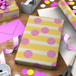 Pink Dots and Yellow Stripes Tall Wrapping Paper Roll, 35 sq. ft.