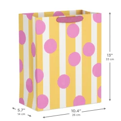 13" Pink Dots on Yellow Stripes Large Gift Bag