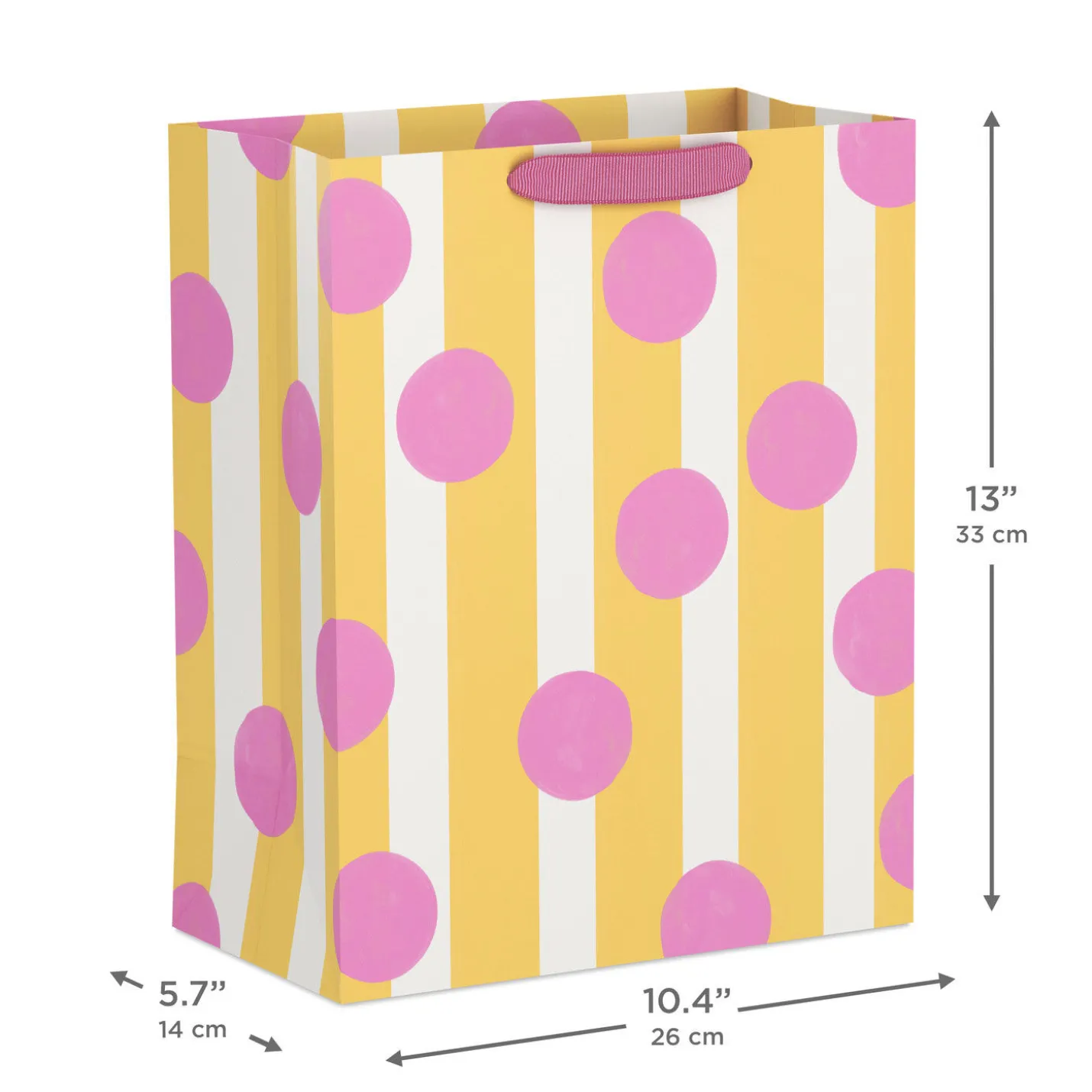 13" Pink Dots on Yellow Stripes Large Gift Bag