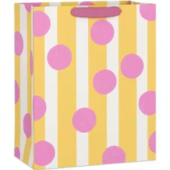 13" Pink Dots on Yellow Stripes Large Gift Bag
