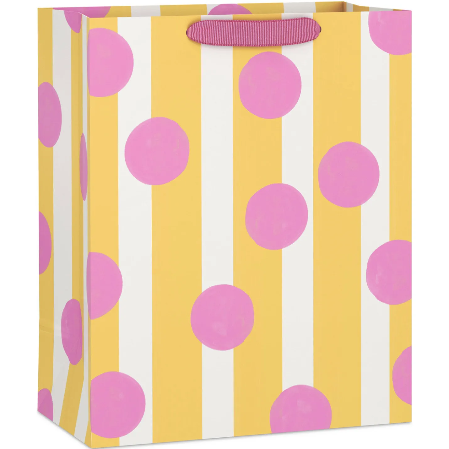13" Pink Dots on Yellow Stripes Large Gift Bag