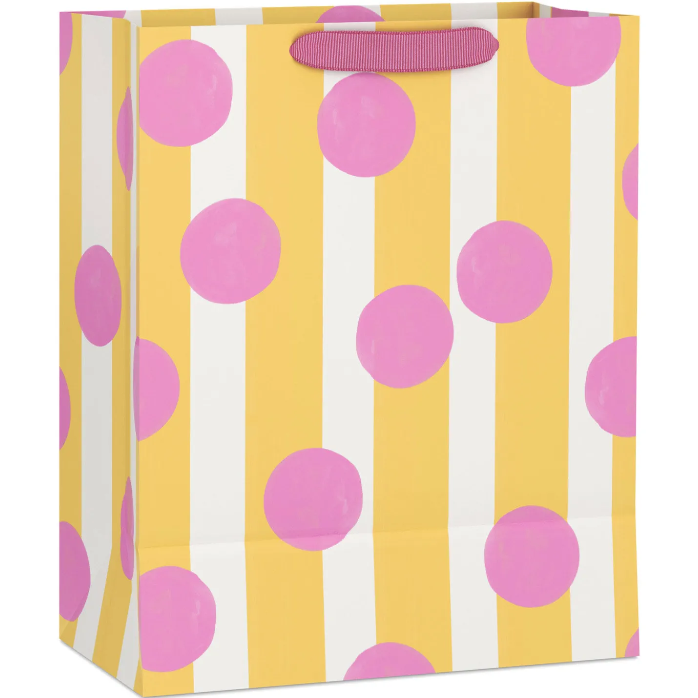 13" Pink Dots on Yellow Stripes Large Gift Bag
