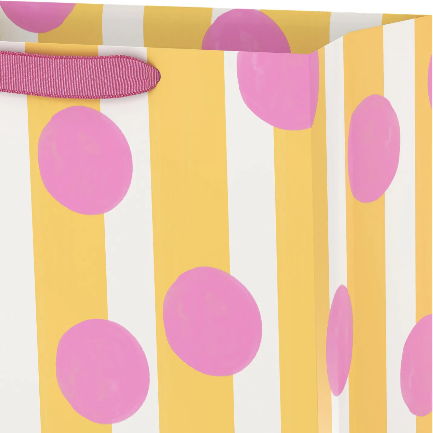 13" Pink Dots on Yellow Stripes Large Gift Bag