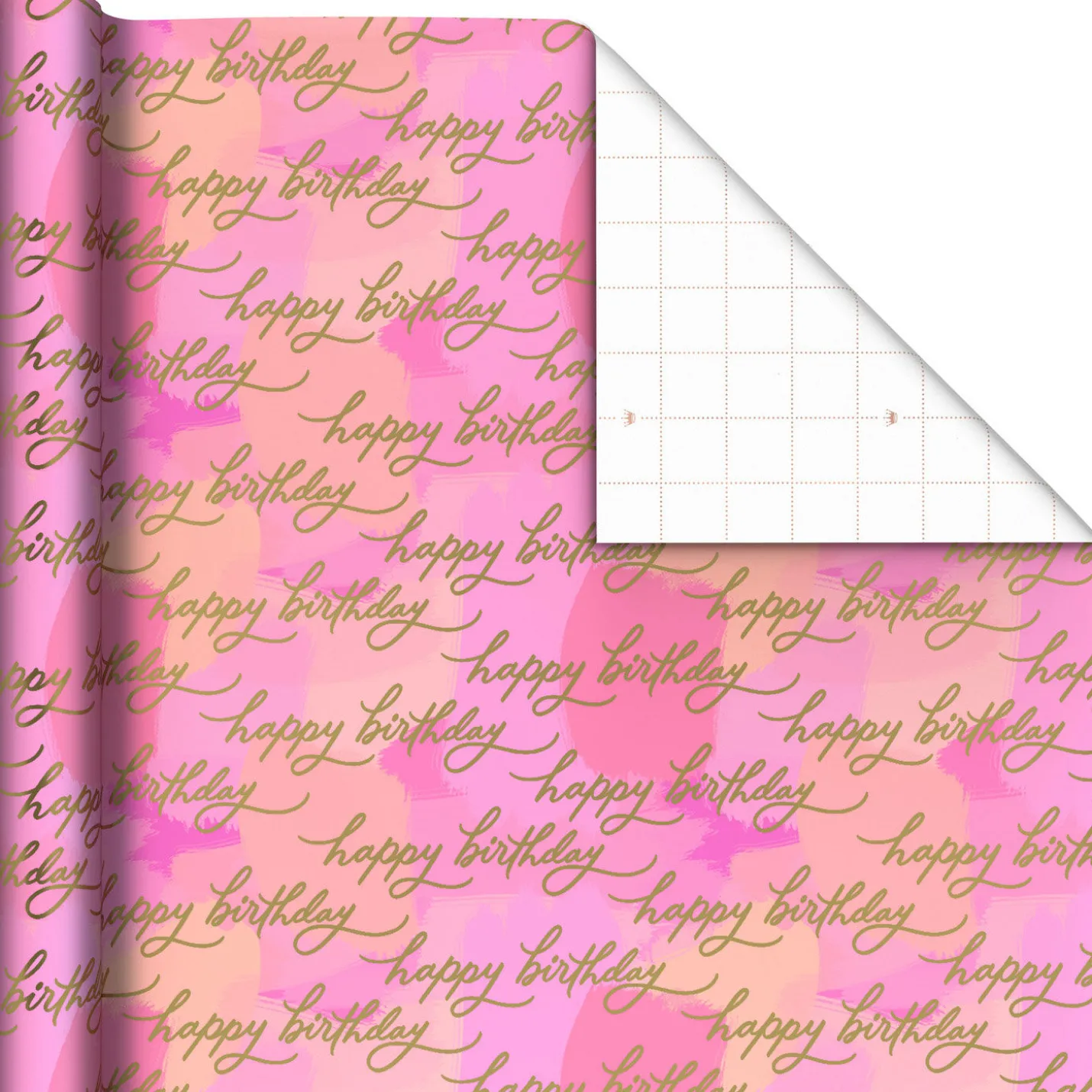 Pink Painted Color Block Birthday Wrapping Paper Roll, 17.5 sq. ft.