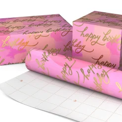 Pink Painted Color Block Birthday Wrapping Paper Roll, 17.5 sq. ft.