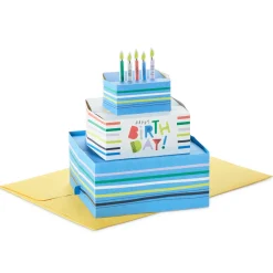 Playful Blue Cake 3D Pop-Up Birthday Card for Kids