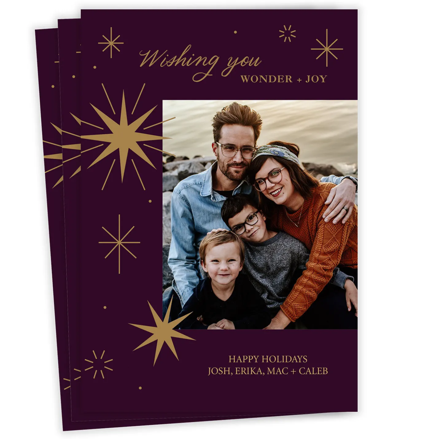 Plum Celestial Wonder Flat Holiday Photo Card