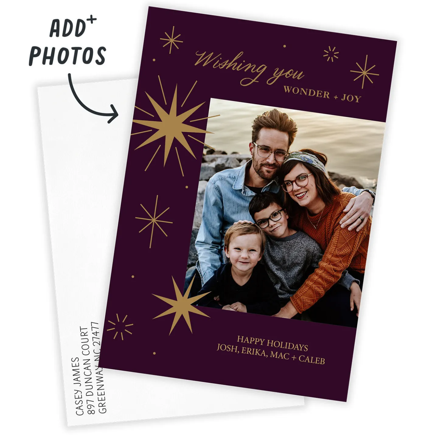 Plum Celestial Wonder Flat Holiday Photo Card