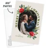 Poinsettia and Pine Flat Christmas Photo Card
