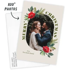 Poinsettia and Pine Flat Christmas Photo Card