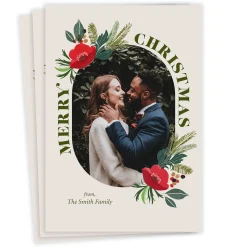 Poinsettia and Pine Flat Christmas Photo Card