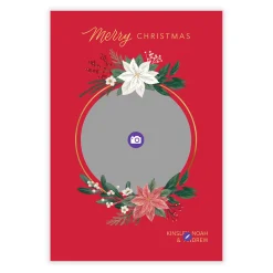 Poinsettia Gold Wreath Flat Christmas Photo Card