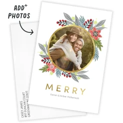 Poinsettia Wreath Flat Christmas Photo Card