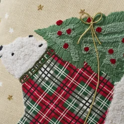 Polar Bear Embroidered Holiday Pillow, 18x18