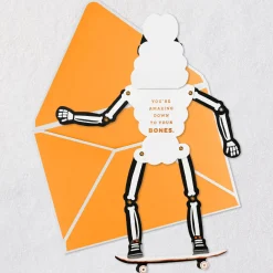 Poseable Skeleton on Skateboard Paper Craft Halloween Card
