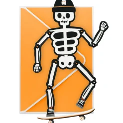 Poseable Skeleton on Skateboard Paper Craft Halloween Card