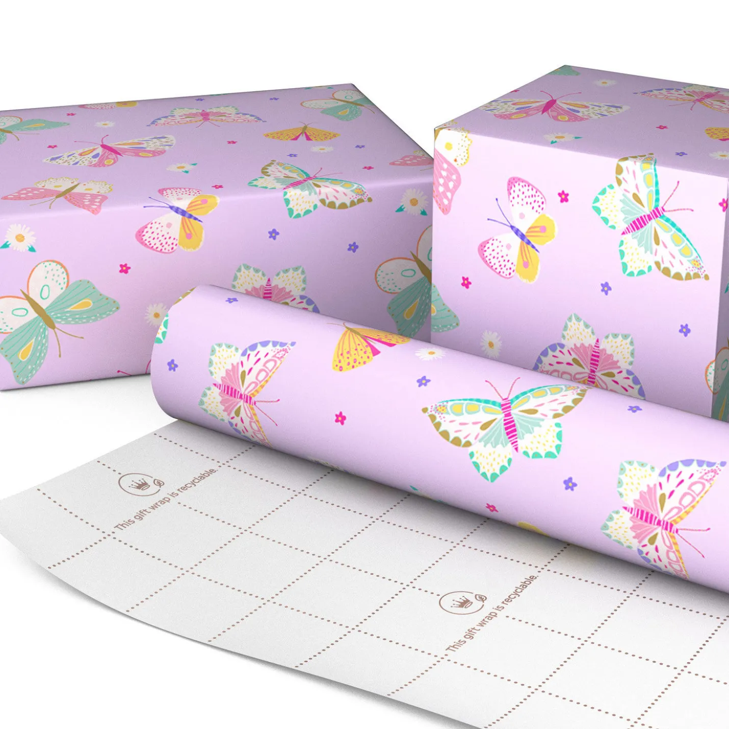 Pretty Butterflies on Lilac Wrapping Paper Roll, 20 sq. ft.