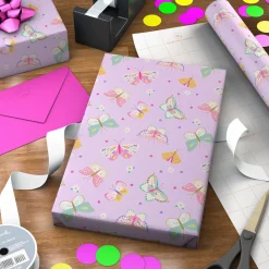 Pretty Butterflies on Lilac Wrapping Paper Roll, 20 sq. ft.
