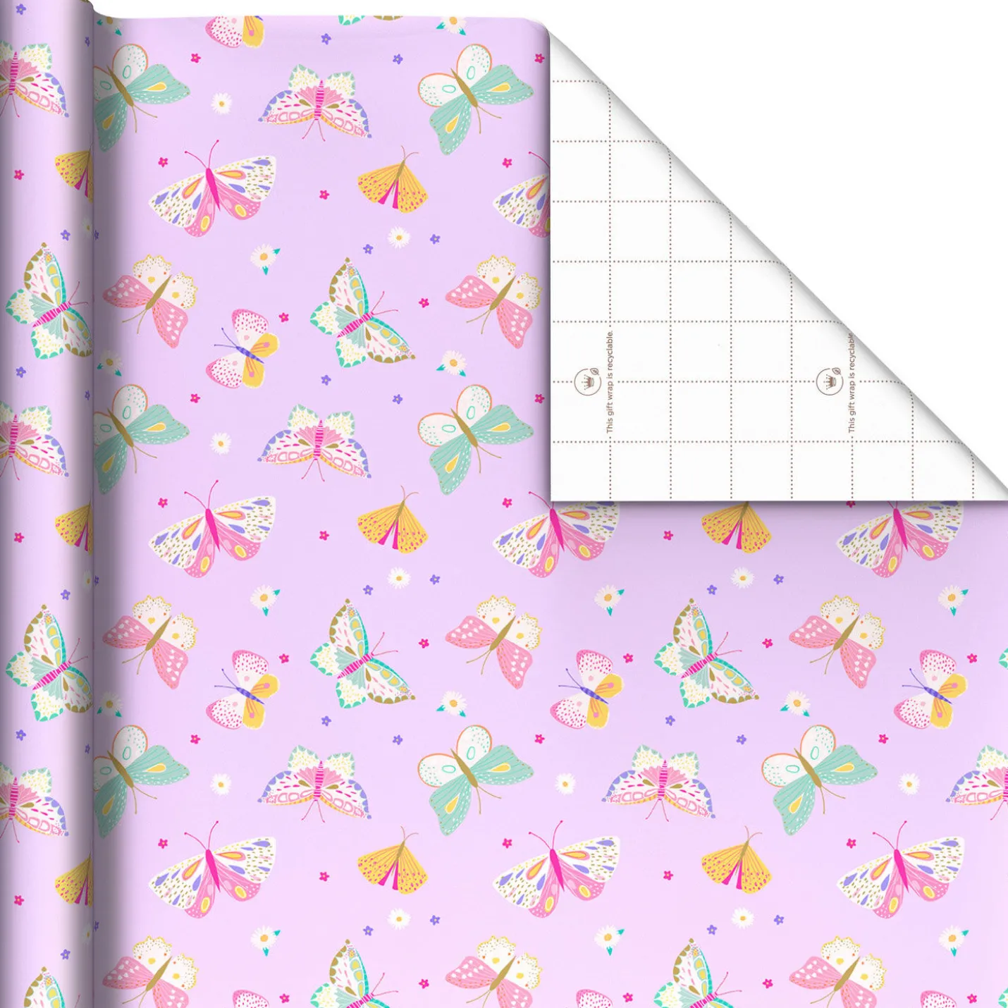 Pretty Butterflies on Lilac Wrapping Paper Roll, 20 sq. ft.