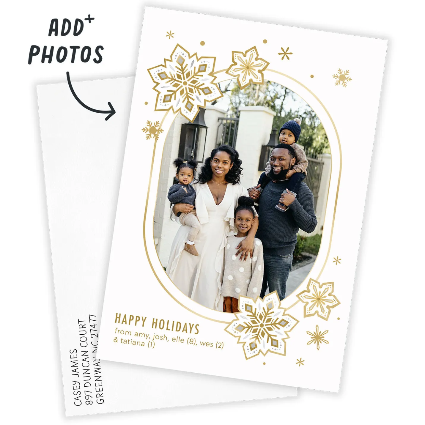 Pretty Gold Snowflakes Flat Holiday Photo Card