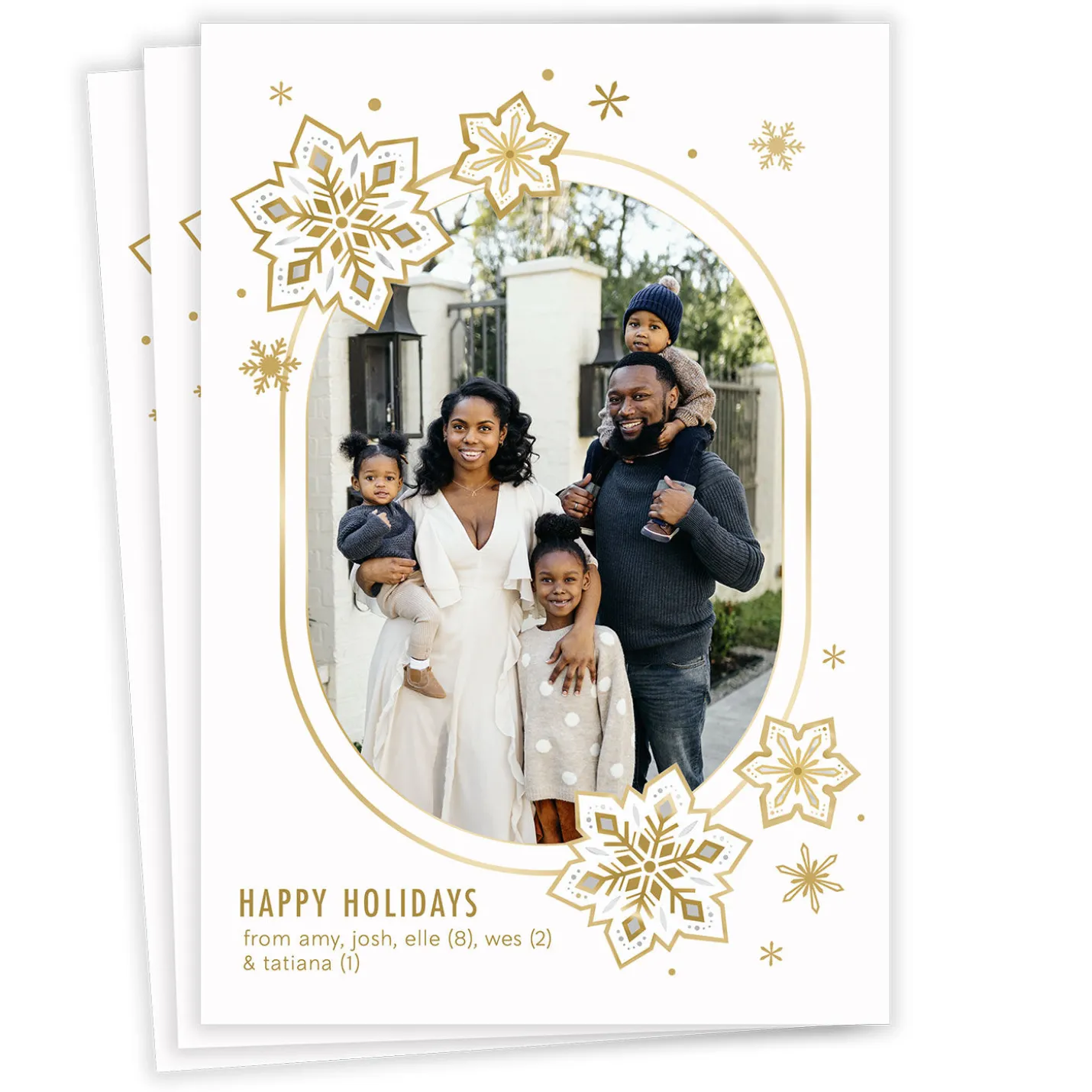 Pretty Gold Snowflakes Flat Holiday Photo Card