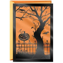 Pumpkin on Wrought Iron Fence Halloween Card