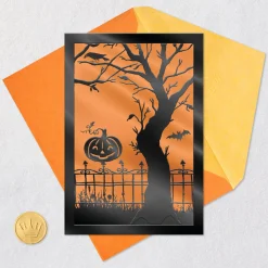 Pumpkin on Wrought Iron Fence Halloween Card