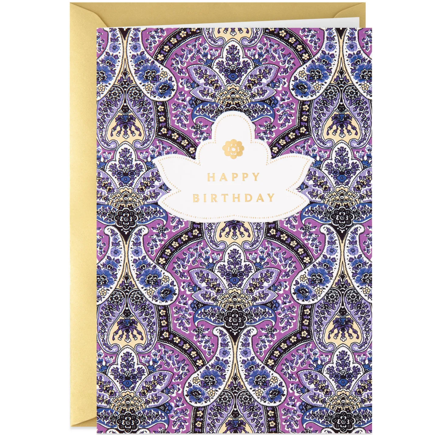 Purple Paisley Golden Moments Birthday Card