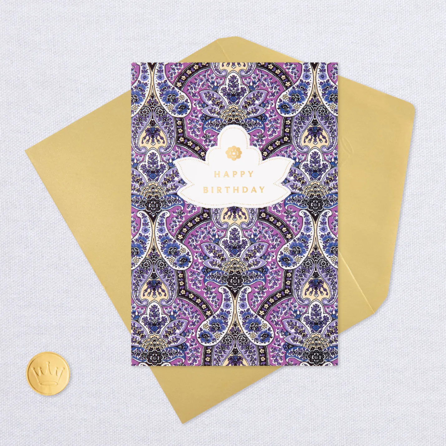 Purple Paisley Golden Moments Birthday Card