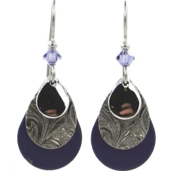 Purple and Silver Layered Metal Drop Earrings