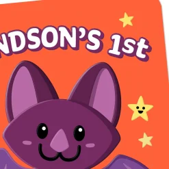 Purple Bat With Candy Corn First Halloween Card for Grandson