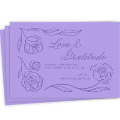 Purple Simply Floral Flat Wedding Thank You Photo Card
