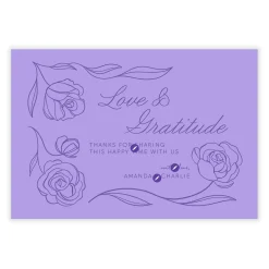 Purple Simply Floral Flat Wedding Thank You Photo Card