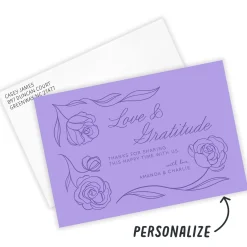 Purple Simply Floral Flat Wedding Thank You Photo Card