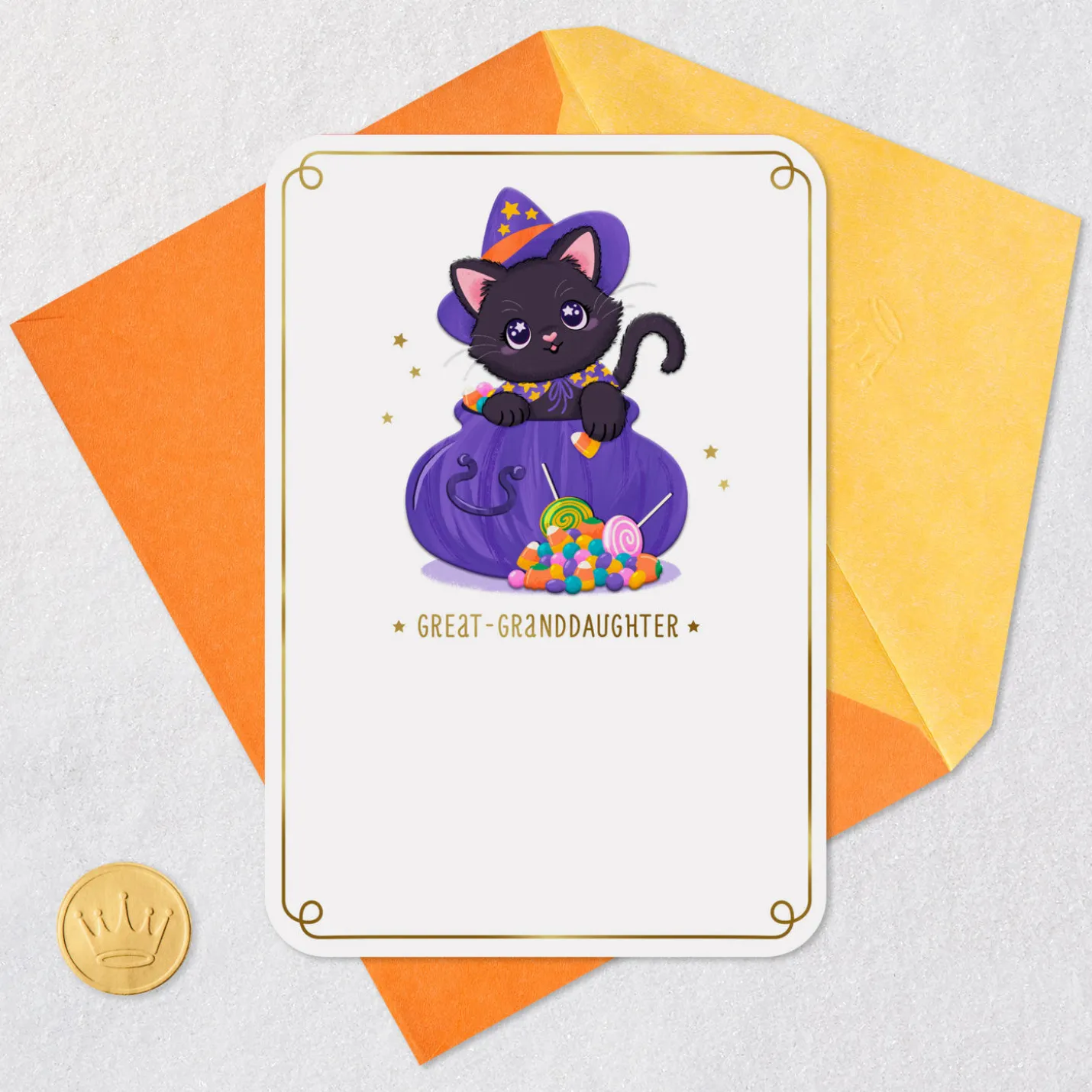 Purr-fect Cutie Cat Halloween Card for Great-Granddaughter