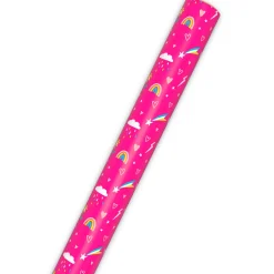 Rainbows and Flowers on Pink Jumbo Wrapping Paper, 90 sq. ft.
