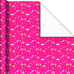 Rainbows and Flowers on Pink Jumbo Wrapping Paper, 90 sq. ft.