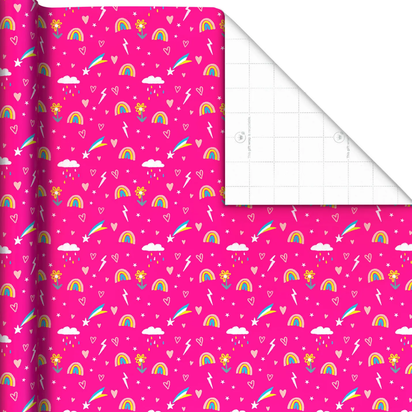 Rainbows and Flowers on Pink Jumbo Wrapping Paper, 90 sq. ft.
