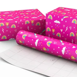 Rainbows and Flowers on Pink Jumbo Wrapping Paper, 90 sq. ft.