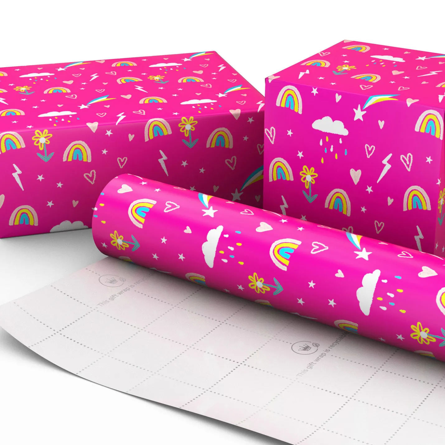 Rainbows and Flowers on Pink Jumbo Wrapping Paper, 90 sq. ft.