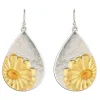 Rain Jewelry Gold Daisy on Silver Metal Teardrop Earrings