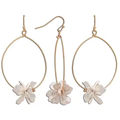 Rain Jewelry Gold Wire With Flower Charm Hoop Earrings