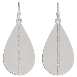 Rain Jewelry Silver Metal Teardrop and Crystal Stripe Earrings