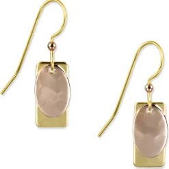 Rectangle and Oval Layered Metal Drop Earrings