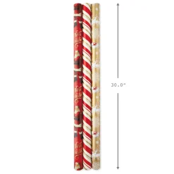Red and Gold 3-Pack Reversible Christmas Wrapping Paper, 120 sq. ft.