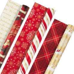 Red and Gold 3-Pack Reversible Christmas Wrapping Paper, 120 sq. ft.