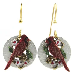 Red Cardinals Layered Metal Drop Earrings