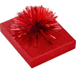 4.5" Red Glitter Gift Card Holder Box With Bow
