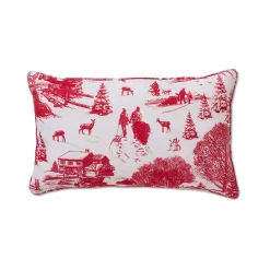 Red Holiday Toile Comforter Set With Shams and Pillow
